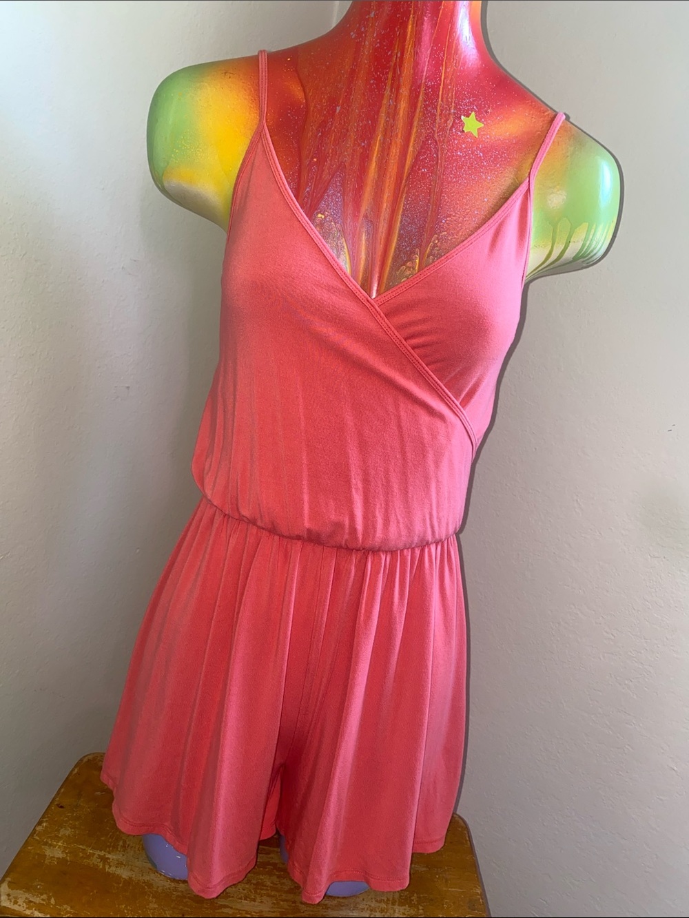 Hollister Coral Pink Spaghetti Strap Wrap Romper